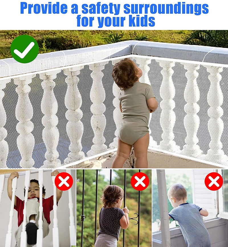 JIFTOK Stairway Net - Baby Safety Rail - Balcony Railing Guard -10ft L x 2.6ft H Banister Proofing Stair for Child, Small pet,Toy- Indoor & Outdoor(White) - Image 4